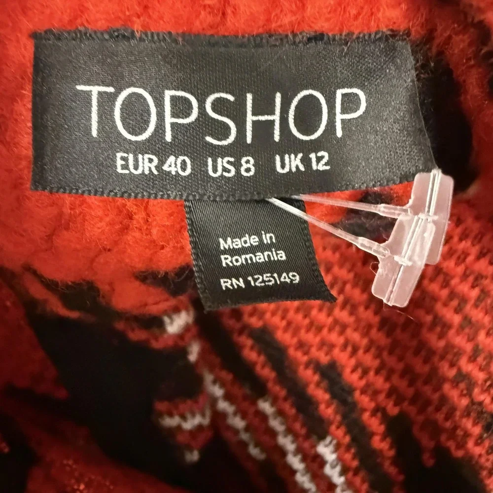Topshop Skirt Womens 8 Red Plaid Wool Blend Tweed Mini High Waist Back Zip‎